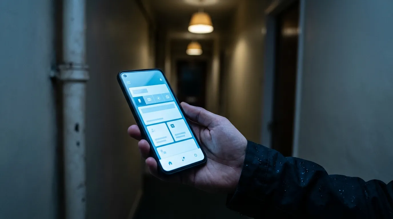 واجهة هاتف ذكي بتصميم الموبايل أولاً مع زر اتصال لتجربة مستخدم الذعر