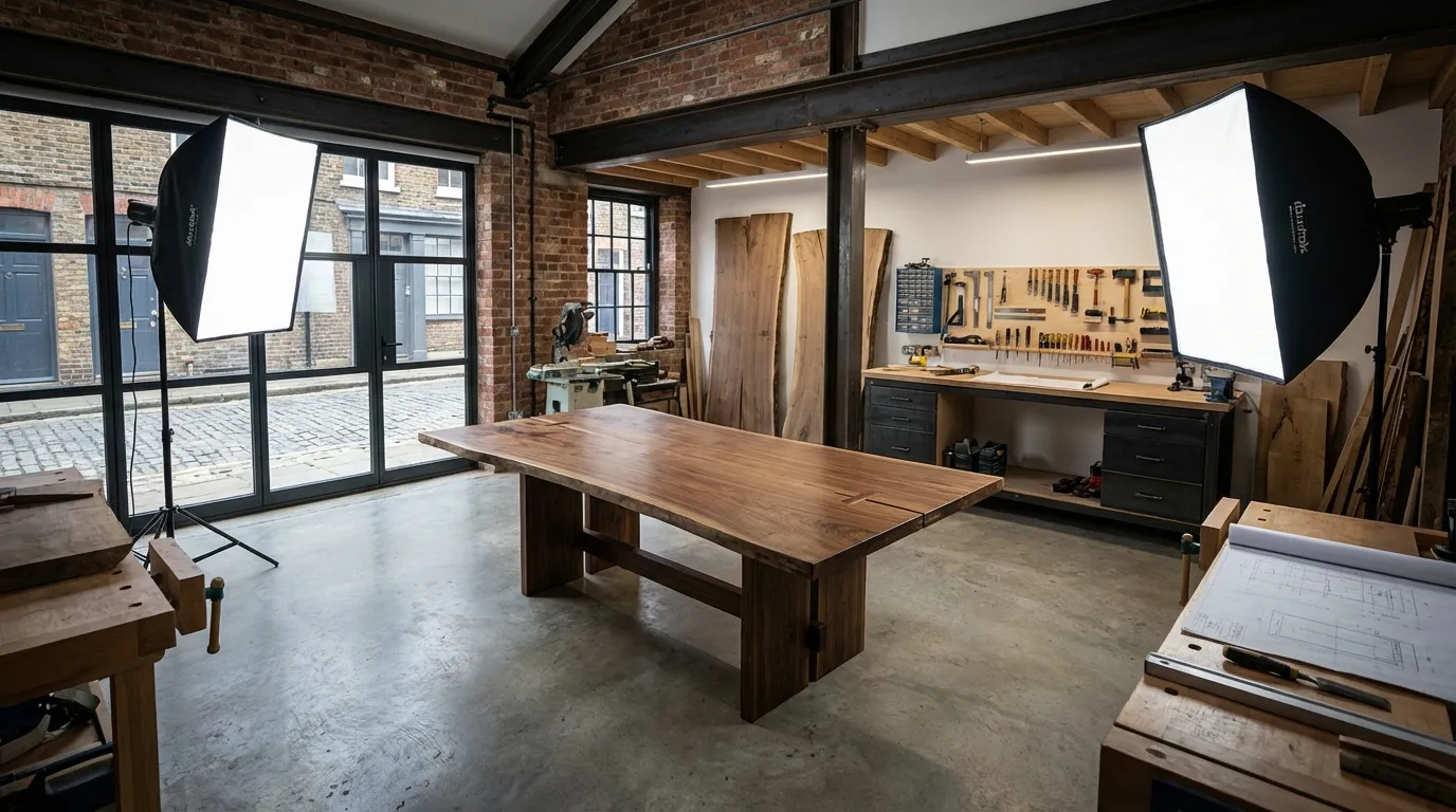 Bespoke furniture photography studio setup illustrating photography copyright UK laws