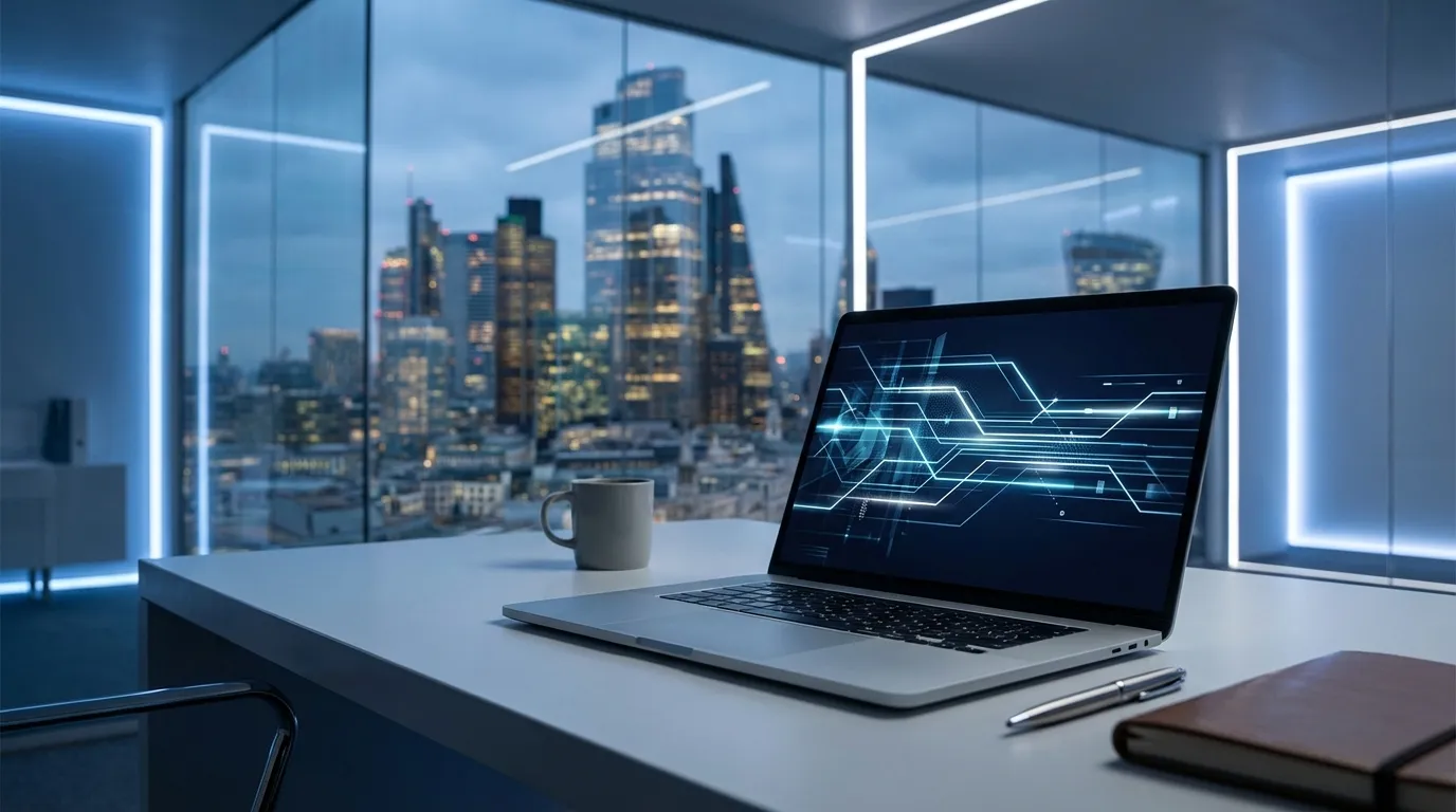 High-tech UK office setting illustrating the real WordPress maintenance cost.